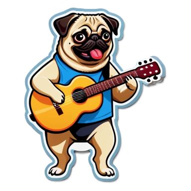 pug dog playing guitar sticker