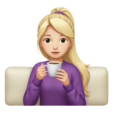 girl with long blonde ponytail sipping coffee on white couch sticker