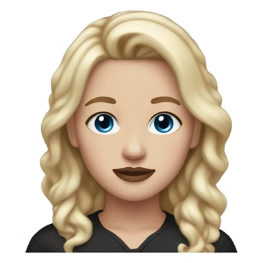 a woman with freckles and blue eyes, light skin, blonde hair and dark roots. black clothes. light pink lips. sticker