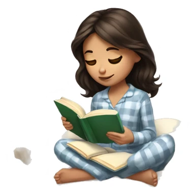 Pretty Brunette girl reading book  in pjs  sticker