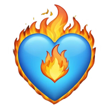 Change the white heart to a blue heart, keep the fire surrounding it on all sides, in emoji style. sticker
