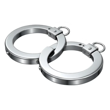 A pair of elegant handcuffs emoji made of silver chrome, smooth rounded design, glossy metallic reflections, luxury fetish aesthetic, minimal iOS emoji style, centered, clean white background sticker