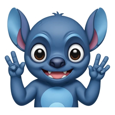 Tired looking stitch with dark circles around his eyes making a victory hand sticker