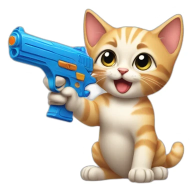 kitten pointing a waterpistol sticker