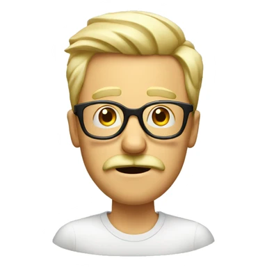 very shocked man with moustache and glasses, blond sticker