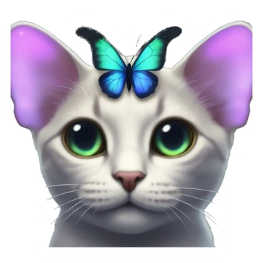 Dark iridescent butterfly glowing on top of cats head  sticker