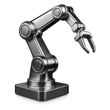 robotic arm automating a process, colors #3B2C85, #83fff8, #2C2828 sticker
