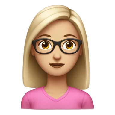 white girl with straight medium hair, brown eyes and pink glasses sticker
