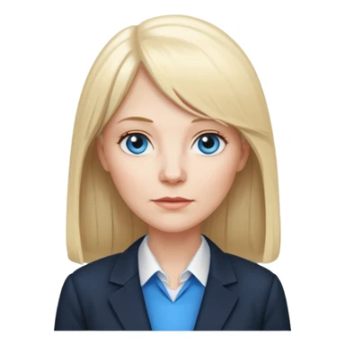 450 yr old white woman, pale skin, long straight blond hair parted in center, blue eyes, bangs, clothes for office sticker