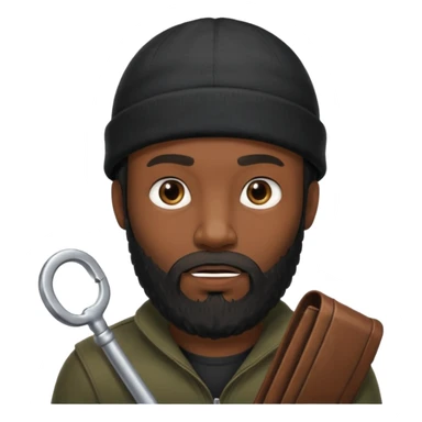 A dark-skinned man with a black beanie, and a full beard, giving him a thief-like appearance. sticker