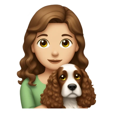 Girl with brown hair and green eyes hugging brown cocker spaniel sticker