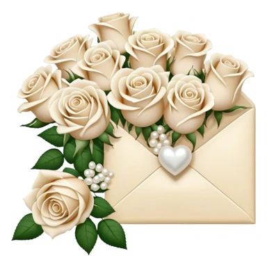 Ivory- beige colored love letter and a bouquet of white and pearl roses  sticker