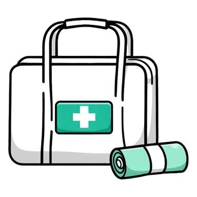 First aid medical kit with bandages and medicine visible sticker
