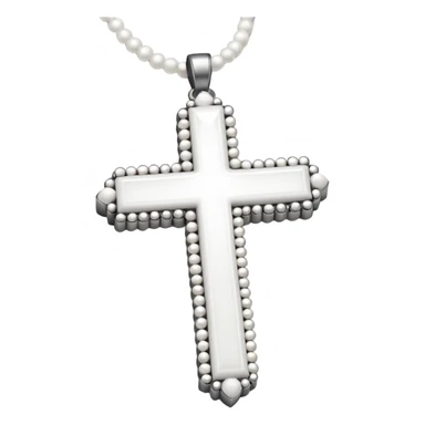 Elegant emoji icon of a white cross made of white beads, glossy surface, and white bead chain subtle shadows, pure white palette sticker