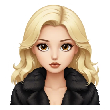 Blonde model with brown eyes, black fur coat, luxury makeup sticker