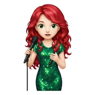 girl in green blink dress, red long wavy hair, holding a mic



















 sticker