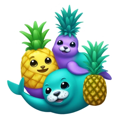 teal-colored seal and purple-colored pineapple sticker