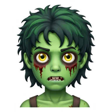 boy zombie with black curly hair mullet with green skin sticker
