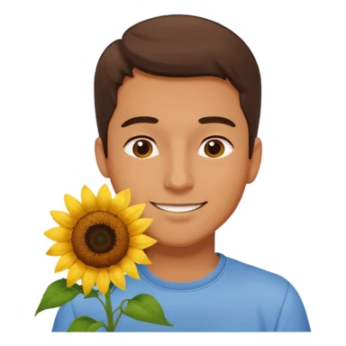 Man smelling sunflower with gentle smile sticker