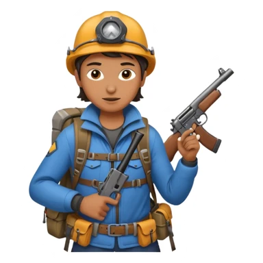 Create a person with mountaineering gear and a gun in hand sticker
