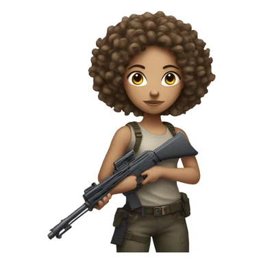 light skinned girl with curly hair with weapon sticker