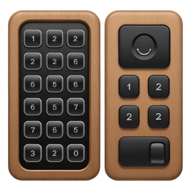 wooden rectangle keypad with a black small screen and a door holder sticker