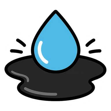 water droplet sliding on glossy black mirror-like paint, main color glossy black, subtle repellent effect with water lines moving away, modern and clean icon sticker