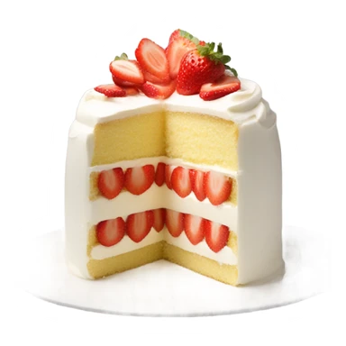 vanilla sponge cake with strawberry on top and white cream sticker