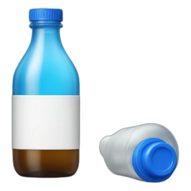 A half-empty bottle with a blue cap sticker