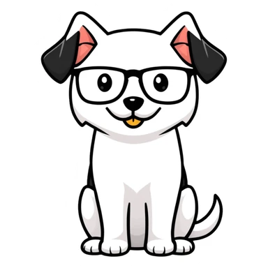Dog wearing glasses with a sweet smile sticker