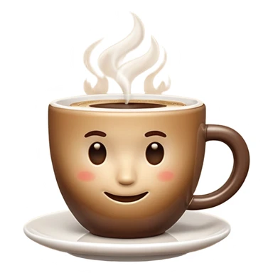 A plain 3D cartoon coffee cup filled with hot coffee,light steam rising, glossy ceramic texture, warm soft lighting, realistic Memoji-style on a dark background. Negative: no saucer. sticker