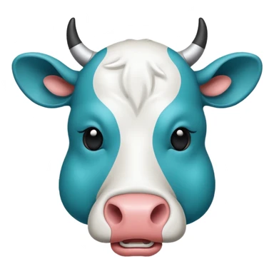 Flat emoji-style icon of a cow head with a virus symbol overlay, showing image-based disease detection. Bold outlines, minimal details, modern vector look, rounded shapes, high contrast, teal and blue accents, no text, transparent background. sticker