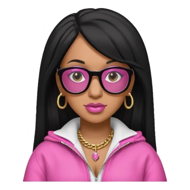 rapper Cardi B black hair, pink cloth wear black glasses sticker