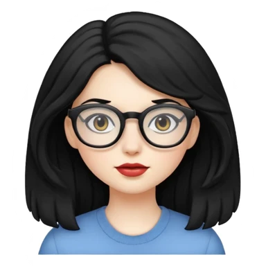 Pale girl with big black hair and glasses  sticker