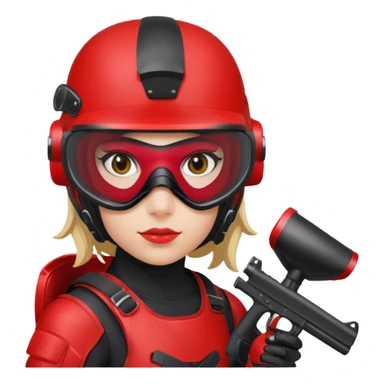 girl playing paintball with red paintball gear and only face sticker