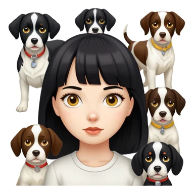 straight black bangs girl with beautiful Springer dogs and yellow bull terriers sticker