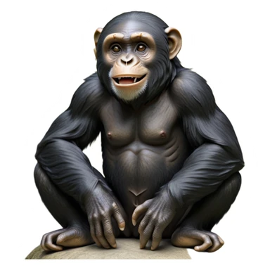 cinematic-chimpanzee-realistic-full-body-sitting-emoji,-long-powerful-arms-resting-on-its-knees,-expressive-dark-eyes-filled-with-intelligence-and-curiosity,-coarse-black-fur-textured-and-detailed,-softly-wrinkled-face-hinting-at-a-mischievous-smile,-slightly-open-mouth-showing-a-glimpse-of-teeth,-simplified-yet-realistic-focused-features,-highly-detailed,-glowing-with-a-warm-jungle-light

 sticker