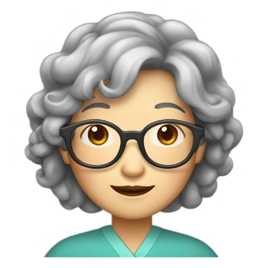 Chinese senior lady with long wavy hair wear glasses show thank you gesture sticker