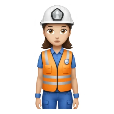 Brunette brown Girl full body standing with her white security helmet and security vest on sticker