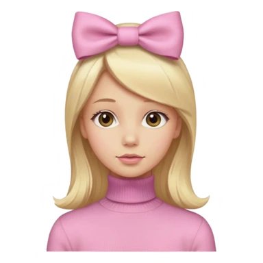 دختری با موی بلوند و بلند و پاپیون صورتی روی سرش و یه لباس  یقه اسکی صورتی کم رنگ که شاینی هست sticker