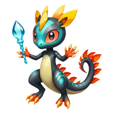 Splash-patterned emotional sparky sparky boom boom painful Meloetta-Guilmom-Salandit-Trico-Pokémon-Fakémon-fusion-hybrid-creature sticker