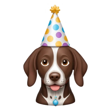 German shorthaired pointer wearing a birthday hat sticker