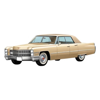 Simplified beige 1966 Cadillac DeVille, minimal design with clean outlines, 30-degree angle, reduced to basic shapes, recognizable silhouette with few details, iOS emoji style sticker