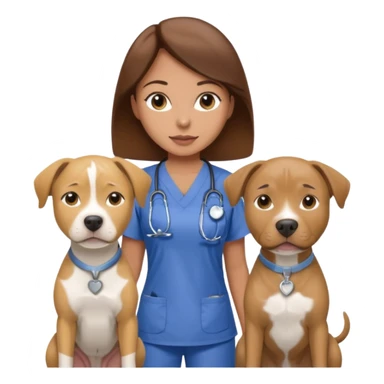 gray pit bull next to yellow lab in front of a woman with brown hair in Scrubbs sticker