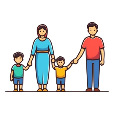 happy family holding hands, simple background, bright colors sticker