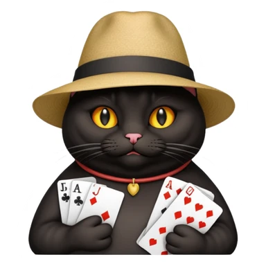 Fat black cat playing cards sticker