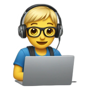 2d emoji working on laptop with headphones sticker