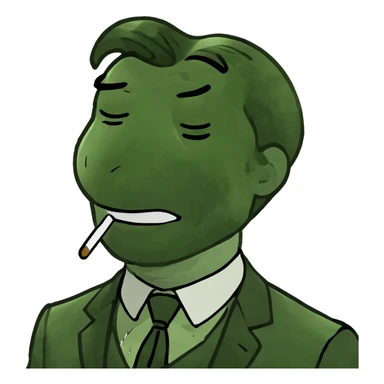 Rick Astley with straight face but with front teeth out and the picture is from the era of the 1920s-1930s or 40s and his eyes are closed (he might be sleeping) with ink coming out of his eyes sticker