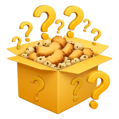 white box printed with q&a over stuffed with yellow question marks sticker