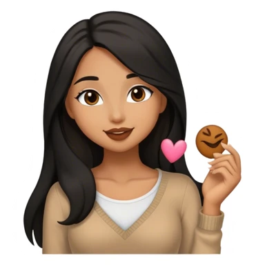 Tan girl with black long hair classy kisses smiles and cute outfit sticker